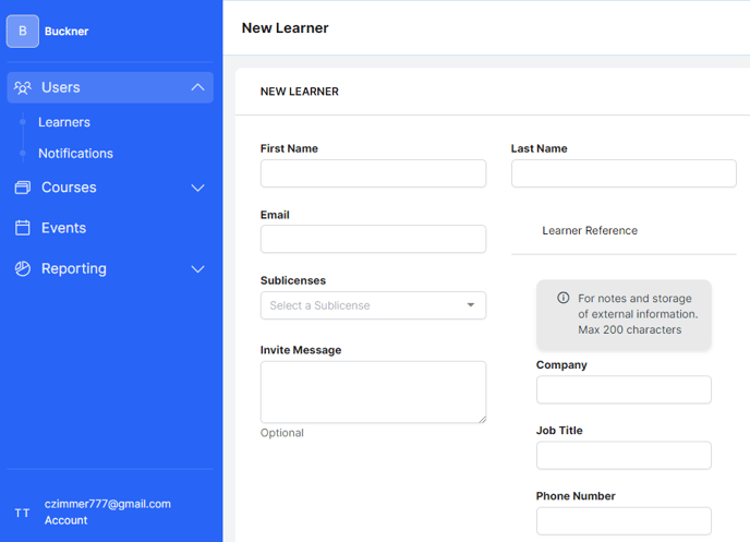 Enter learner information