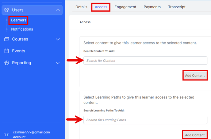 Locate the access tab