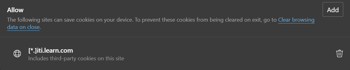 view of MS Edge Site Permissions